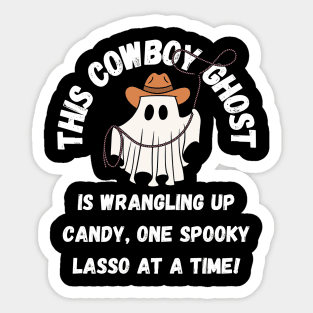 This cowboy ghost is wrangling up candy, one spooky lasso at a time! Halloween Sticker